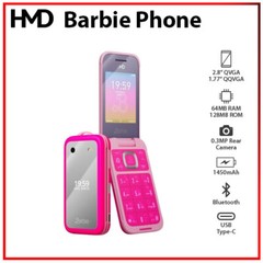 (New) HMD Barbie 64MB+128MB 4G Dual SIM Unlocked Bluetooth Flip Cell Phone