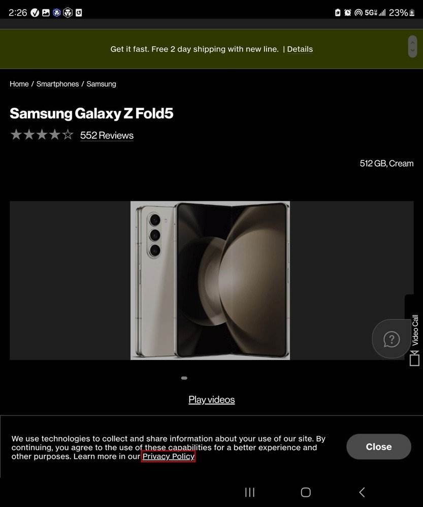 TIKTOK INSTALLED SAMSUNG GALAXY ZFOLD 5 TG 512 GB UNLOCKED