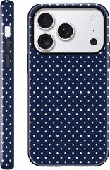 Navy Blue Polka Dot Case for iPhone 17 Pro, Glossy Hybrid 2-Layer Hard Shell