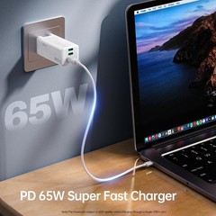 65W USB-C Fast Charger 3-Port Wall Charger for iPhone 17/16, 4 ft Cable