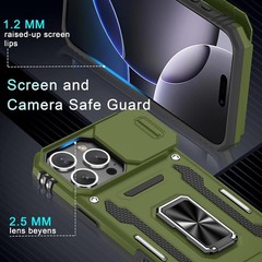 Olive Green Case for iPhone 16 Pro Max, Military Grade Shockproof with Slide Cam