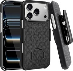 iPhone 17 Pro Case, Slim Combo Shell with Kickstand Swivel Holster Rugged Black
