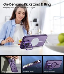 iPhone 16 Pro Max Case, Built-in Camera Ring Stand, Translucent Matte Purple