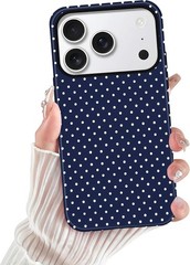Navy Blue Polka Dot Case for iPhone 17 Pro, Glossy Hybrid 2-Layer Hard Shell