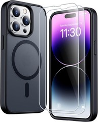 SPIDERCASE Black Matte Translucent Case for iPhone 14 Pro Max + 2 Tempered Glass