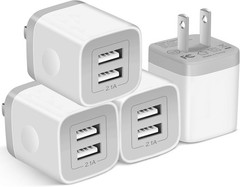 4-Pack Dual Port USB Wall Charger 2.1A Power Adapter Cube Plug for Charging