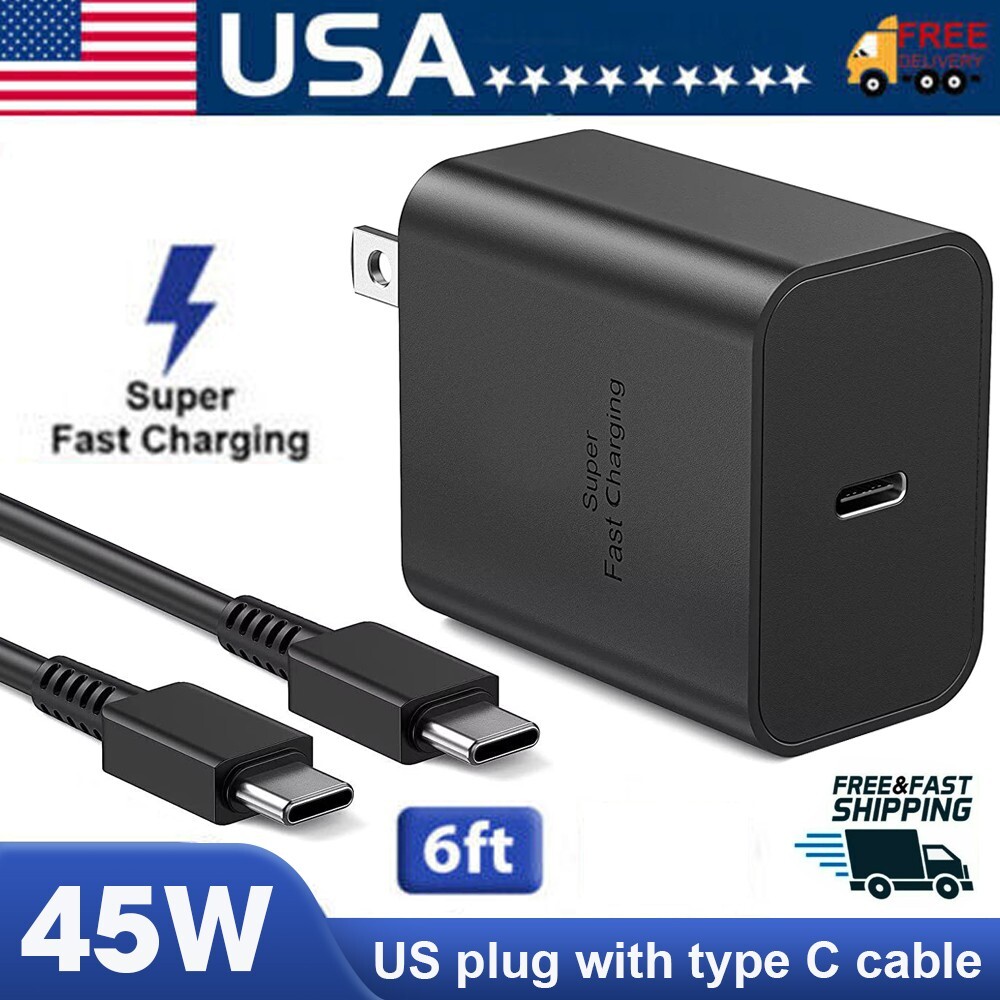 6FT Charger Cable Type c 45W PD Fast Wall Adapter For Samsung Galaxy S23 S22 21