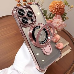Pink Shockproof Silicone Case for iPhone 16 Pro Max with Magnetic Ring Kickstand