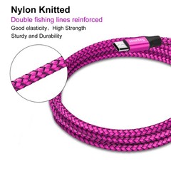 Type C Charger Cable Pink – USB C Premium Shiny Nylon Braided Rapid Charging Cor