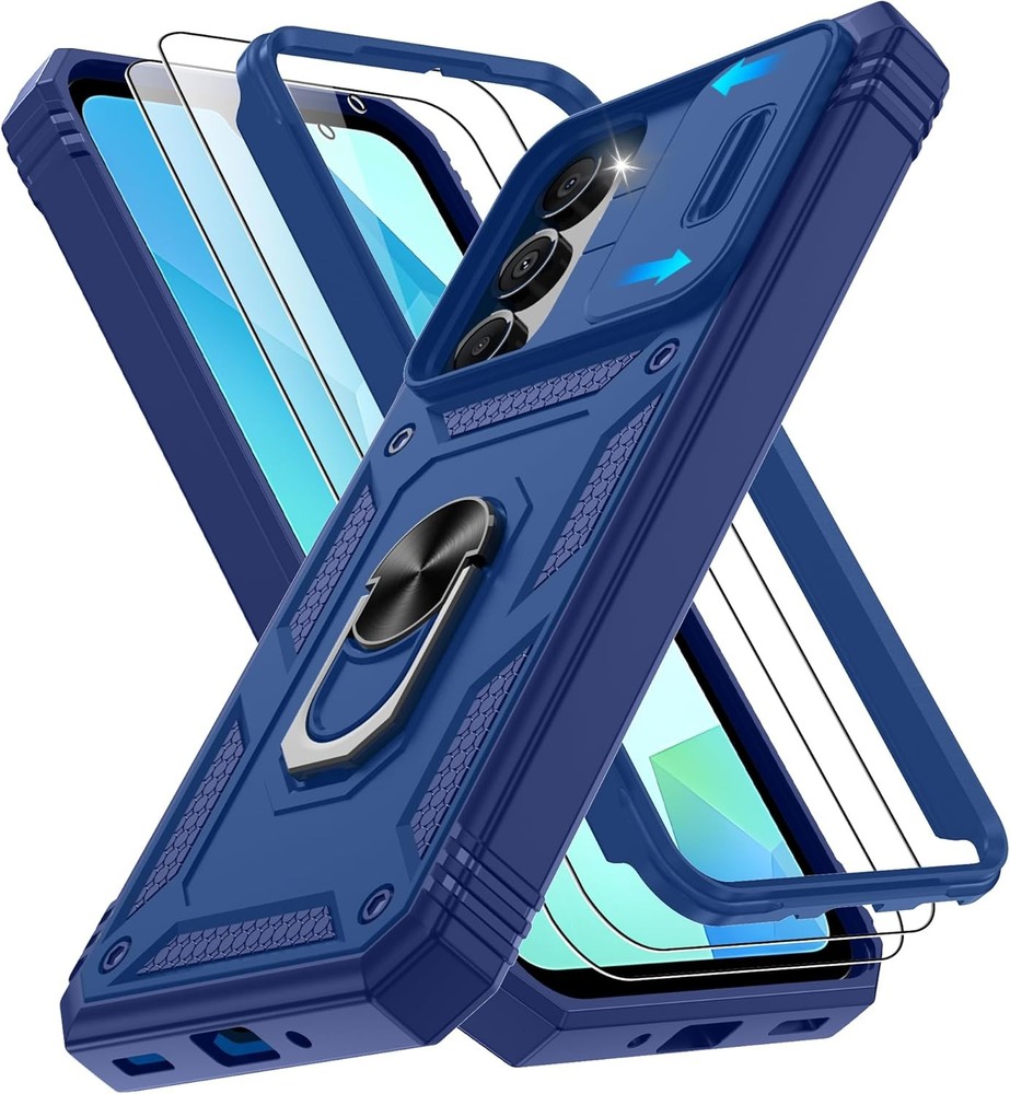Samsung Galaxy A06 Phone Case with 2PCS Screen Protector and Kickstand (Blue)