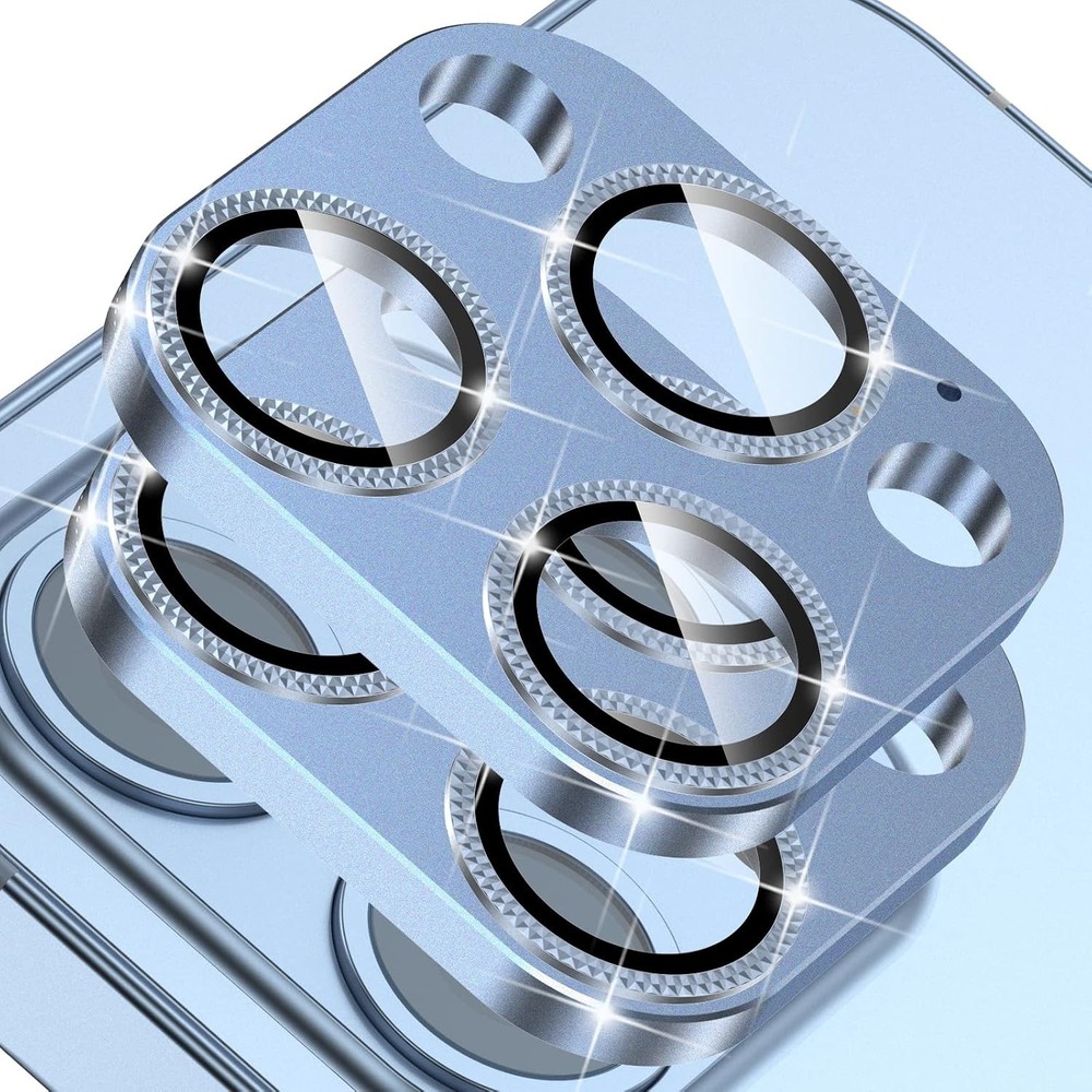 2 Pack Camera Lens Protector for iPhone 13 Pro/Max, Aluminum Alloy & Tempered Gl
