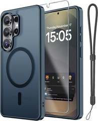 Magnetic Samsung Galaxy A57 5G Case with Screen Protector and Wrist Strap, Navy