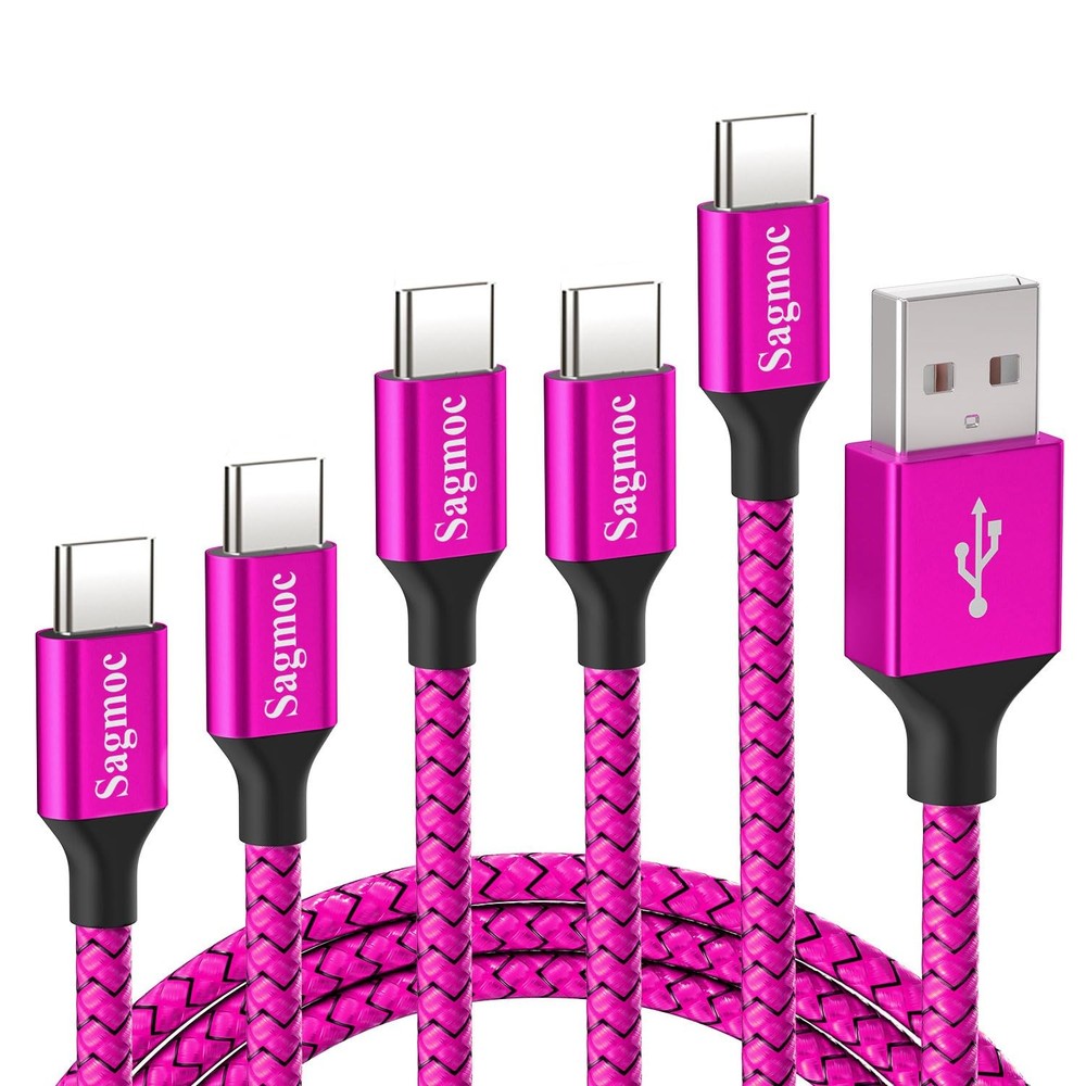 Type C Charger Cable Pink – USB C Premium Shiny Nylon Braided Rapid Charging Cor