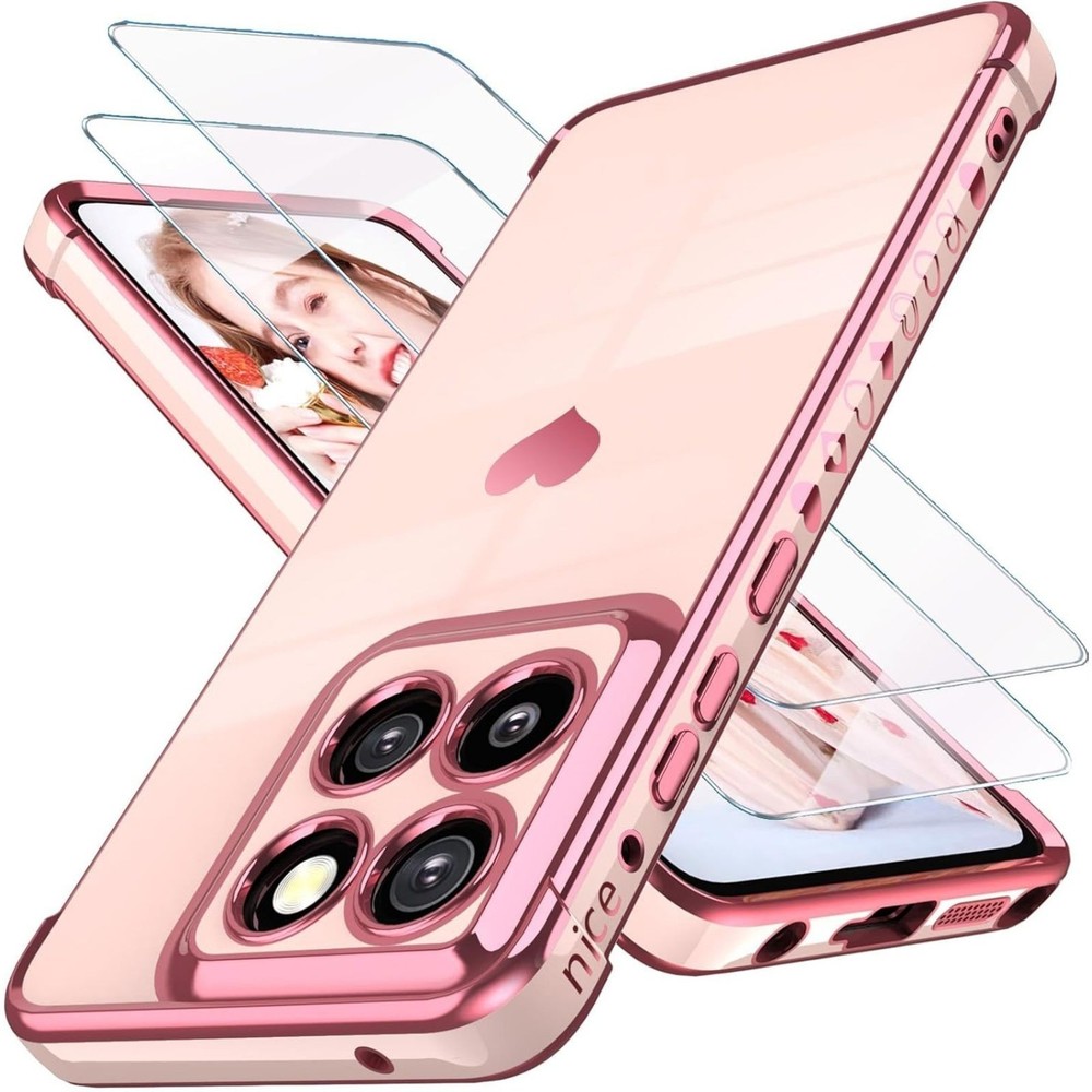 Moto G Stylus 5G 2025 Case with 2X Screen Protectors, Cute Girly Love-Heart Pink