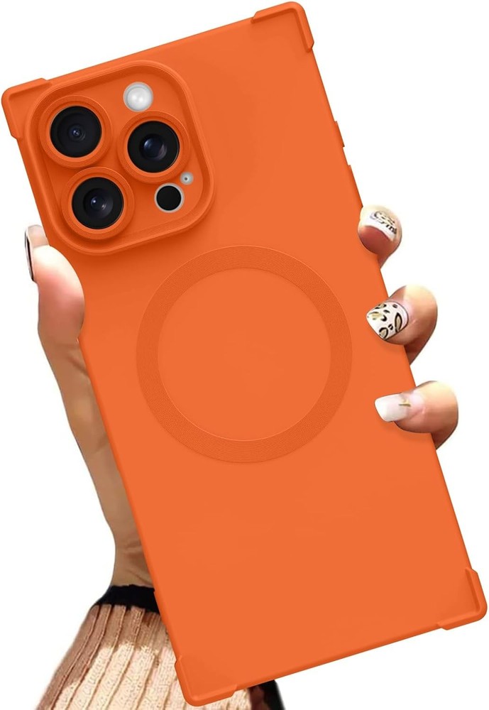 Magnetic Phone Case Made for iPhone 16 Pro Max, Solid Orange, Soft TPU Flexible