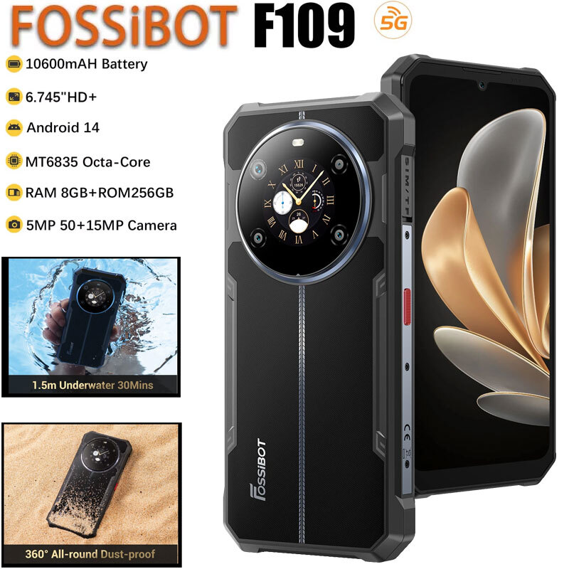 FOSSiBOT F109 5G Rugged Phone Dual Screen Android 14 Adventure Mobile Unlocked