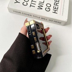 Phone Case for Samsung Galaxy Z Flip 7, Luxury Golden Decoration PU Leather Case