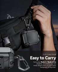 Safety Lock Case for Galaxy Buds 4 Pro Case & Buds 4, Shockproof Hard Shell Blac