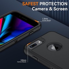 iPhone 6/7/8 Plus Case with HD Screen Protector, 3-Layer Heavy Duty Cover, Black