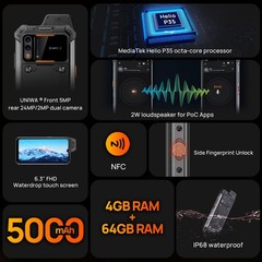 Global 4G Android Rugged Smartphone Waterproof Wireless Microphone UNIWA W888