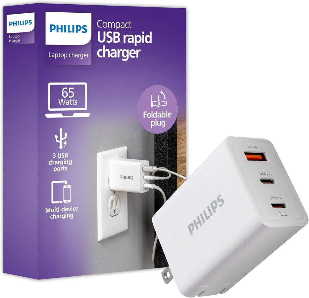 iPhone Charger Fast Charging, 65W USB C Charger, 3-Port GaN Charger Block, White