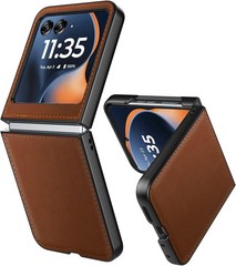 Case for Motorola Razr 2024/2025 – PU Vegan Leather Back & Hard Bumper – Brown