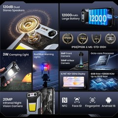 4G LTE Rugged Phone Android 16 Waterproof Dual Speaker 50MP AI Camera FOSSiBOT