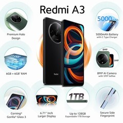 New Redmi A3 Factory Unlocked Dual SIM 90Hz Display 6GB RAM 128GB STORAGE-BLACK