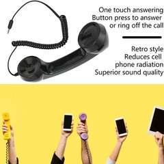 Retro Phone Handset Radiation Proof Receiver 3.5mm Sound Plug Microphone Black