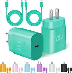 2-Pack 25W USB-C Fast Charger Block for Galaxy S25/iPhone 15 10FT & 6FT