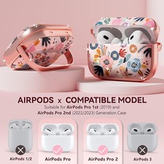 Cute Floral AirPods Pro 2 Case Cover with Lock – Hard Shell for 2nd Gen Pro