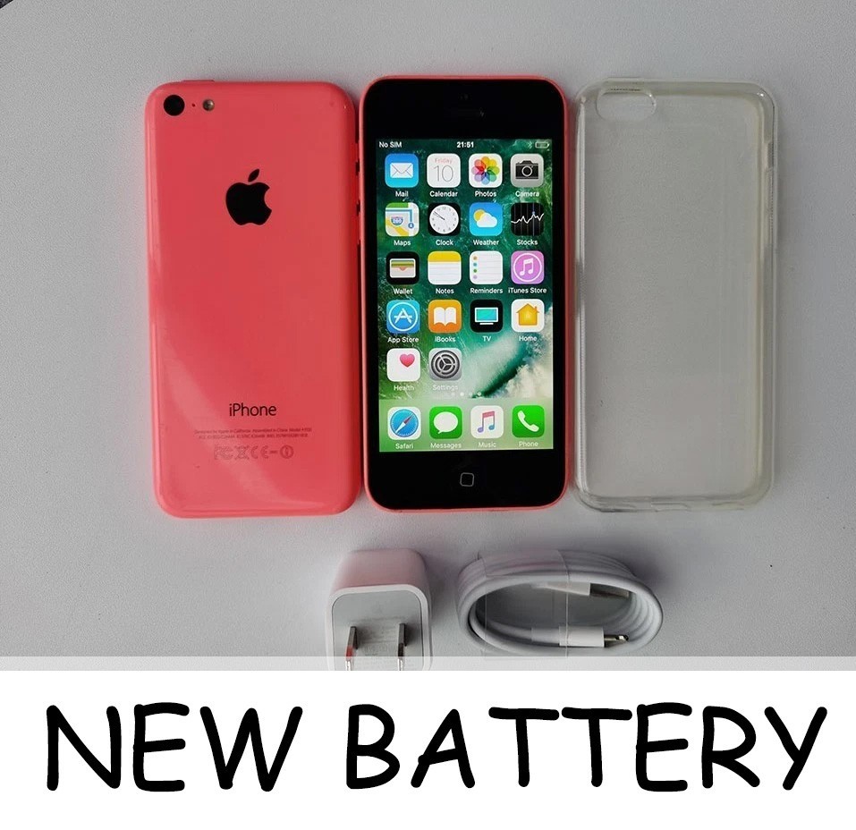 Apple iPhone 5C – 8 GB / 16 GB / 32GB – Pink/Yellow/Blue (Unlocked) New battery