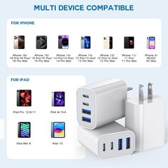 35W Apple iPhone 17 16 Pro Adapter 3Pack 4-Port Quick Charger Block USB C MultiP