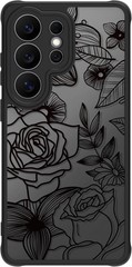 Cute Phone Case for Samsung Galaxy S26 Ultra, Black Line Art Floral Rose Pattern