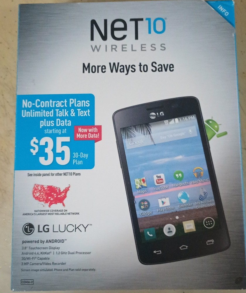 LG Lucky Android 4.4 Smartphone 128GB Black 3.8in NET10 Wireless No-Contract