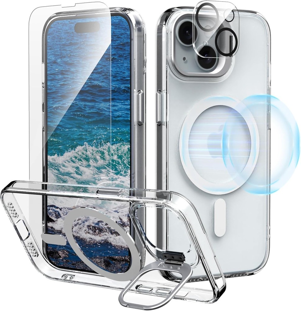 iPhone 14 Case with Built-in Camera Stash Stand, iPhone 13 Case with Screen Prot