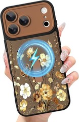 iPhone 17 Pro Case with Finger Strap Kickstand, Vintage Caramel Wild Floral TPU