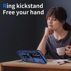 For Samsung Galaxy S25 Case with 1x Screen Protector, Ring Holder Kickstand,Blue
