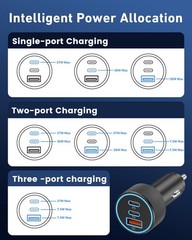 3-Port USB C Car Charger 67W Dual USB-A & USB-C Power Adapter PD/QC Fast Charge