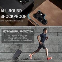 Leather Case & Wallet Case for Samsung Galaxy S23 Ultra Black with Kickstand