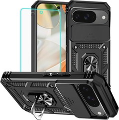 Military Grade 20ft Drop Tested Pixel 9/9 Pro Case with Screen Protector, Black
