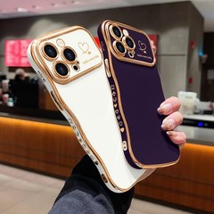 Cute Dark Purple iPhone 14 Pro Max Case for Women, Girls, Wave Frame Curly Desig