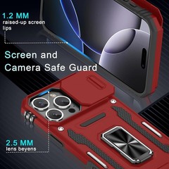 Case for iPhone 16 Pro Max with Slide Camera Cover and Screen Protector, Red