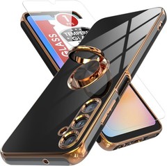 Samsung Galaxy A05S Case with Tempered Glass Screen Protector and Kickstand, Bla