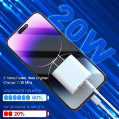 3 Pack i Phone 17 16 15 14 USB C Charger Block 20W Dual Port QC PD 3.0 Wall Char