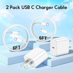 20W Type-C Fast Charger Adapter 2-Pack for iPhone 17/17 Pro Max, 6FT Cable