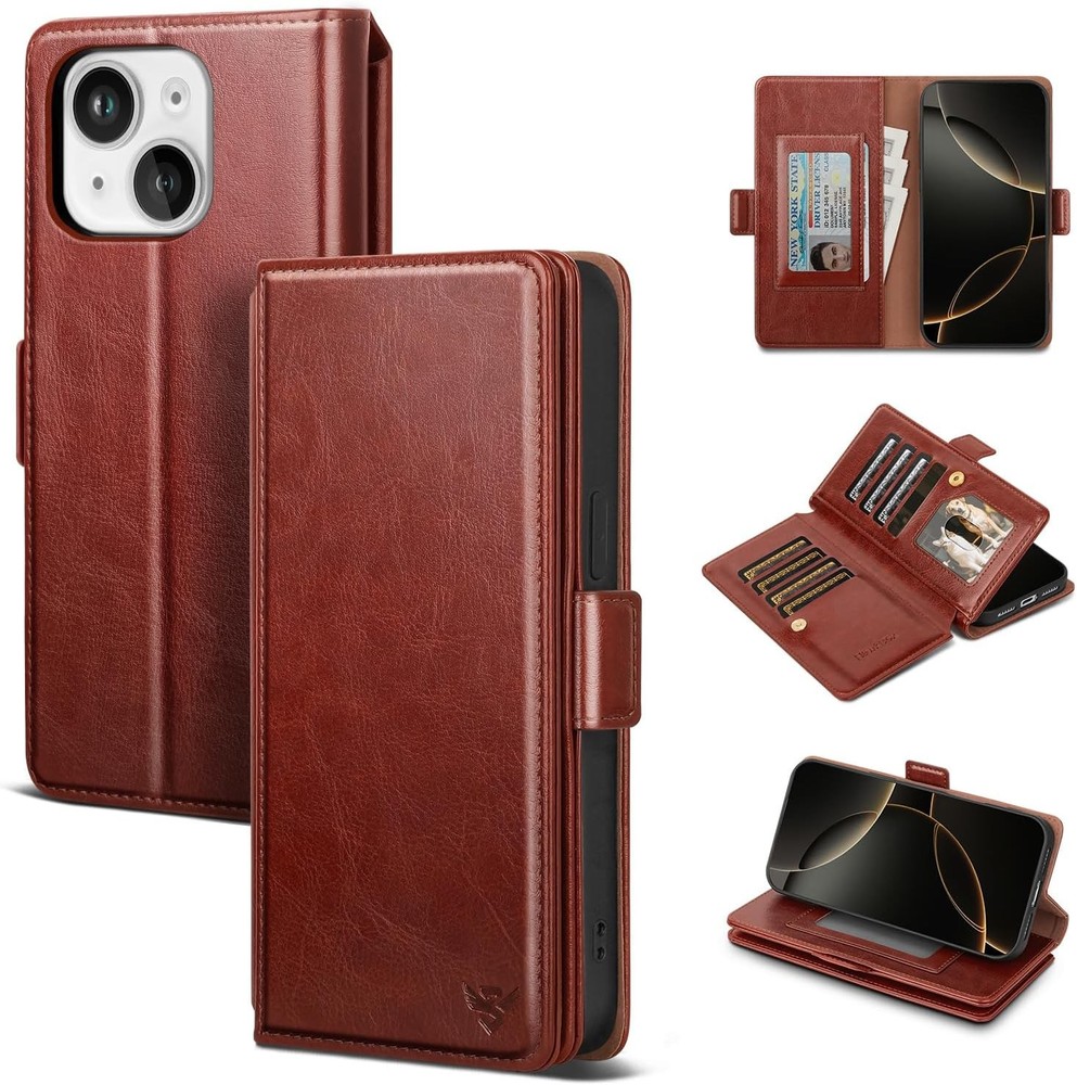 iPhone 13 Case Wallet with Card Holder Women Men, RFID Blocking PU Leather Flip