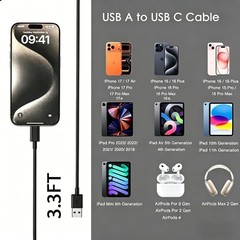 6FT USB A to USB C Charging Cable for iPhone 15/16/17 Pro Max & iPad Models