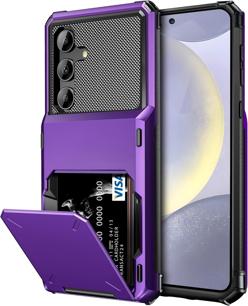 Heavy Duty Shockproof Wallet Case for Samsung Galaxy S24+ Plus, Card Holder Blac