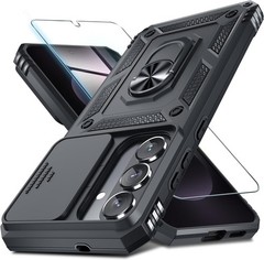 Heavy Duty Black Case for Samsung Galaxy S26+ Plus with Slide Camera Lens Cover